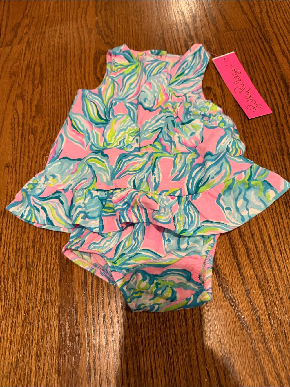 Lilly Pulitzer Pink, Blue & Green Ruffle Dress and Bloomers